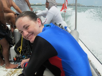 Riding on the boat out to the dive site.